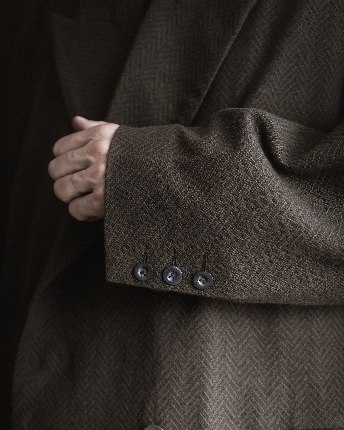 Raw edge collar double breasted overcoat