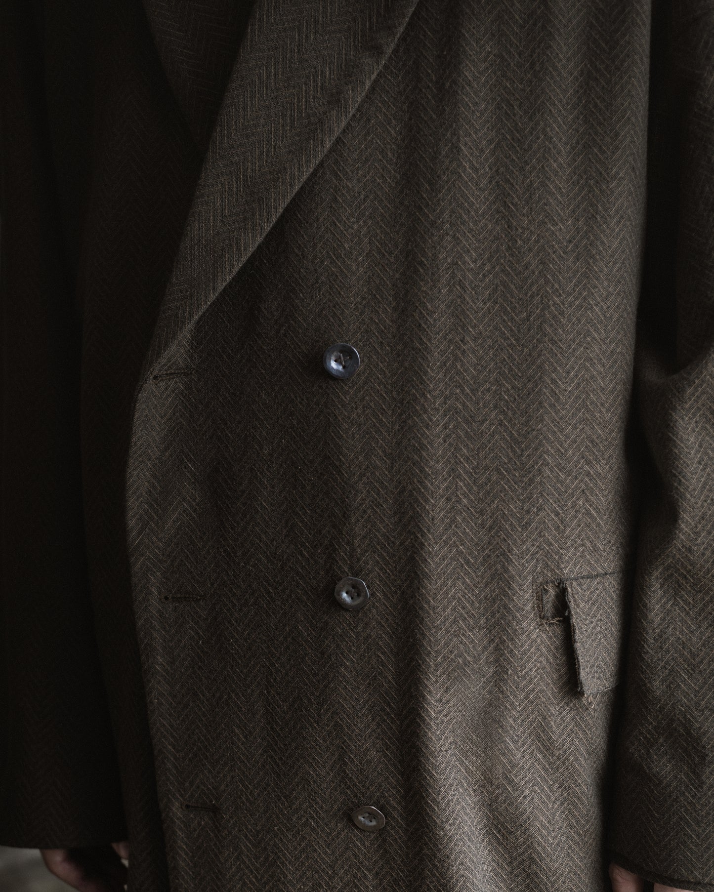 Raw edge collar double breasted overcoat