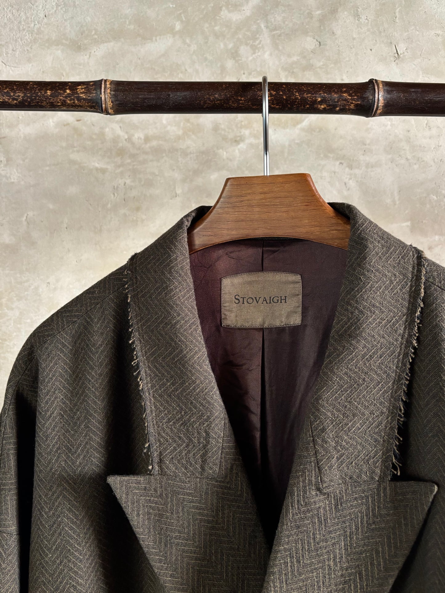 Raw edge collar double breasted overcoat