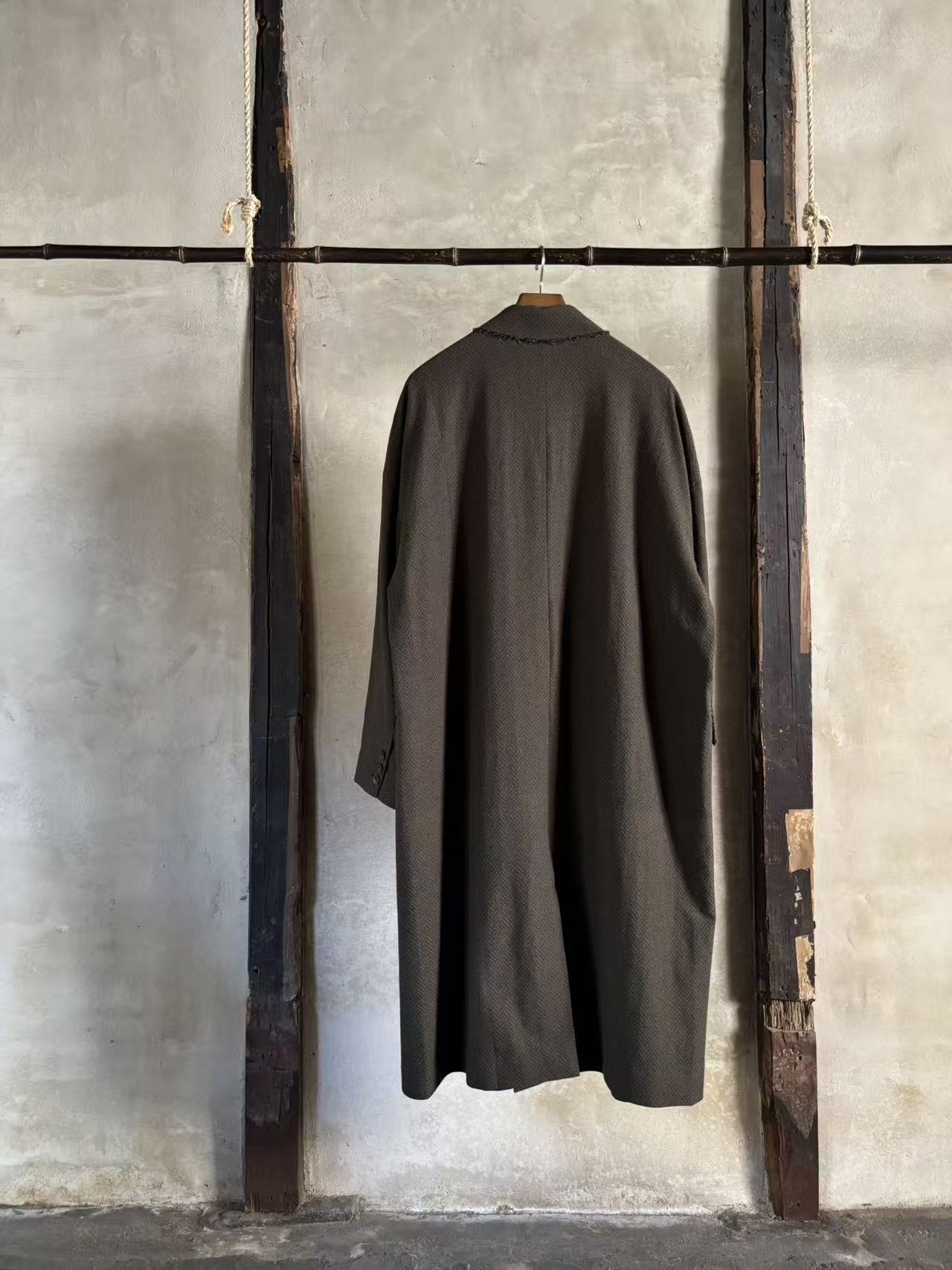 Raw edge collar double breasted overcoat